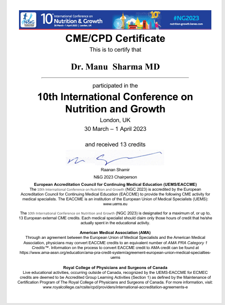 CME/CPD Certificate - Nutrition & Growth